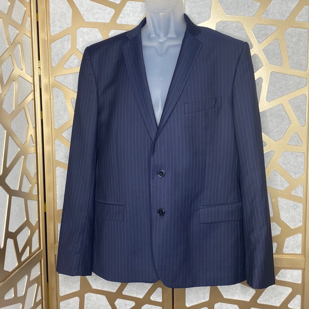 Versace Collection Navy Blue w/ Pinstripe Wool Poly 2‎ Button Blazer